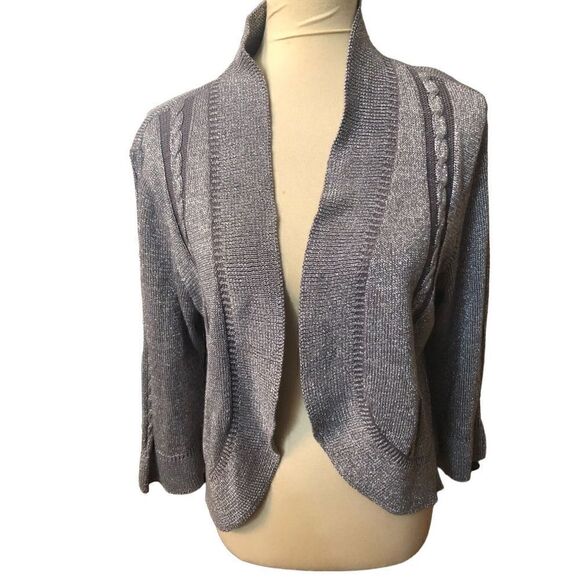 Peter Nygard Silver Sparkle Metallic Open Cardigan Size XL - Picture 3 of 11